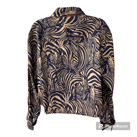 Banana Republic Heritage Expedition Zebra Print Button Down Top Linen Womens S - Picture 4 of 10